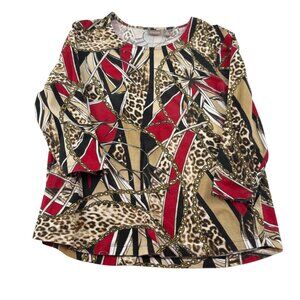 Chicos Animal & Abstract Print Top Size 2 Medium 3/4 Sleeves Red Gold